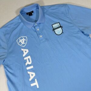 Ariat Tek Mens Polo Shirt Mens Large Blue Short Sleeve Palm Beach Masters Series